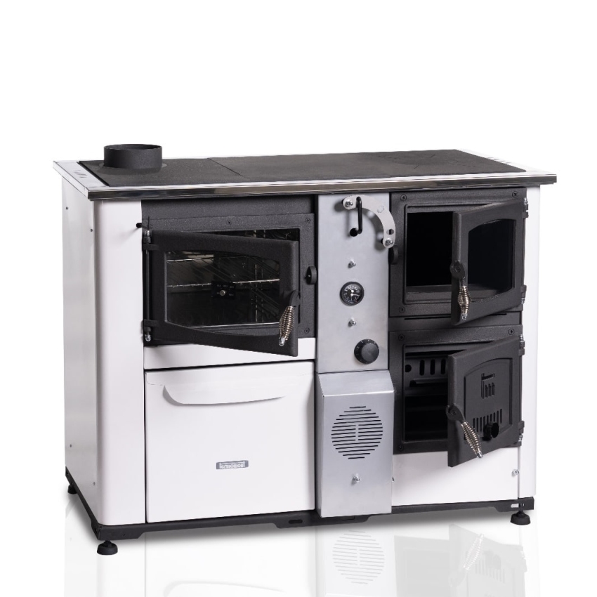 Termomont Sporák na tuhá paliva s výměníkem TEMY PRO P 25 s troubou - bílý, levý