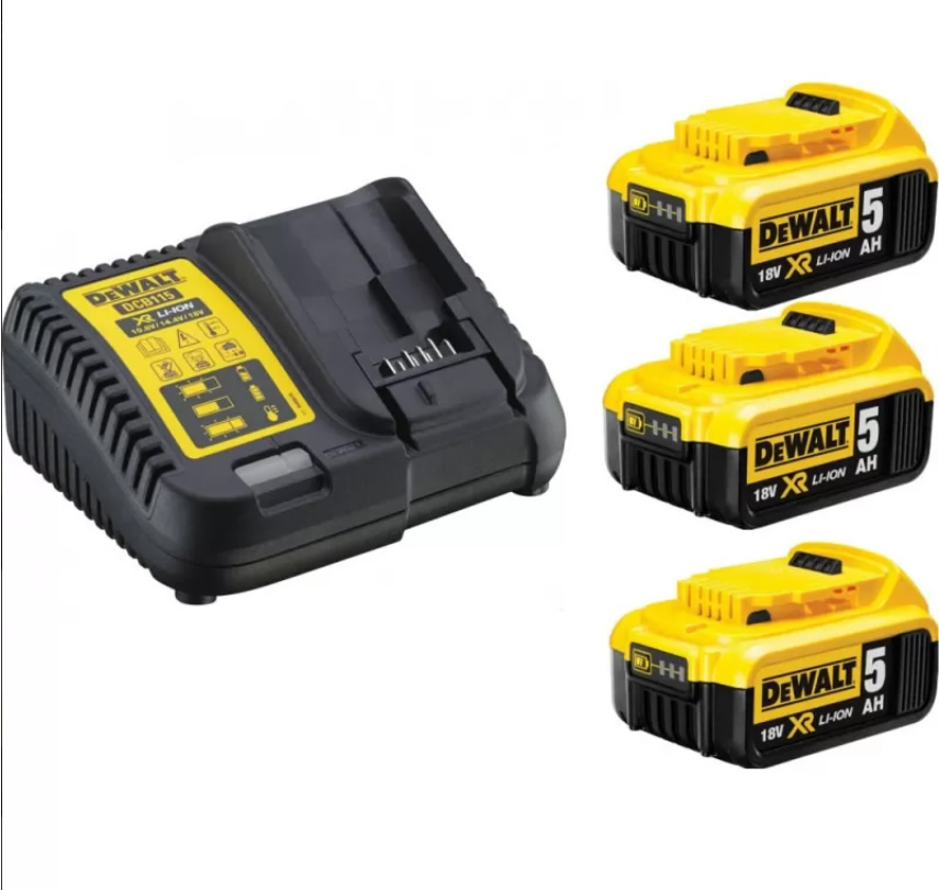 DeWALT 18V XR- sada (3x 5,0 Ah akumulátor + nabíječka 12-18V XR Li-Ion)