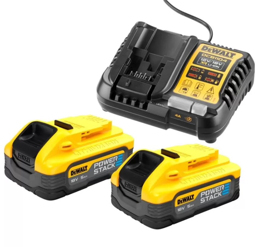 DeWALT 18V XR - sada (2x 5,0 Ah POWERSTACK akumulátor + nabíječka 12-18V XR Li-Ion)