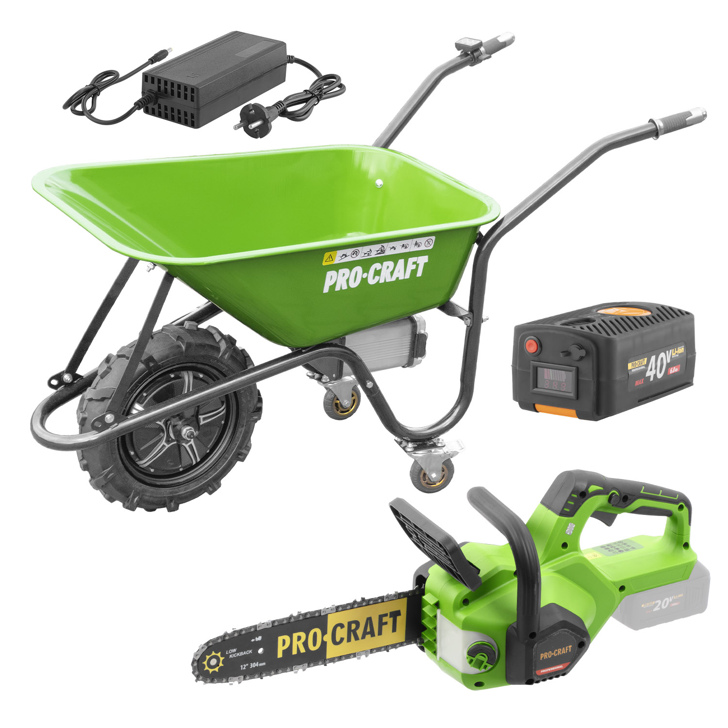 Aku kolečko Procraft PWB150 + aku ruční pilka PKA38 (bez baterie a nabíječky) | SPWB150/PKA38