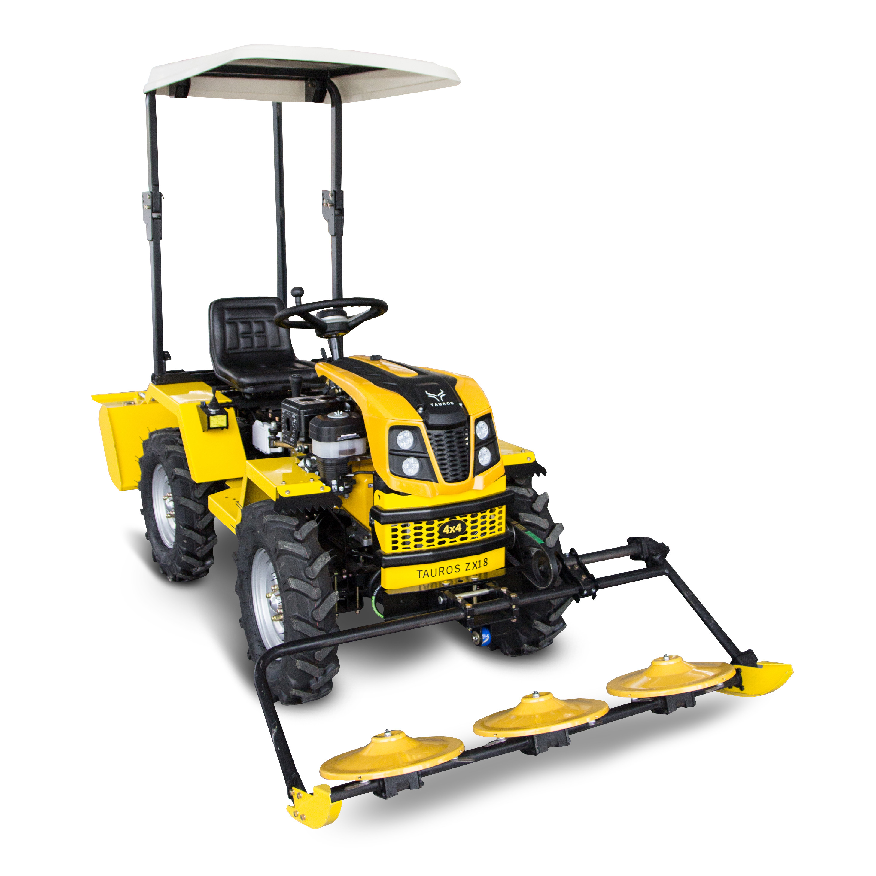 Tauros ZX18 4x4 / benzin - malotraktor s kosou, rotavátorem a rámem se stříškou