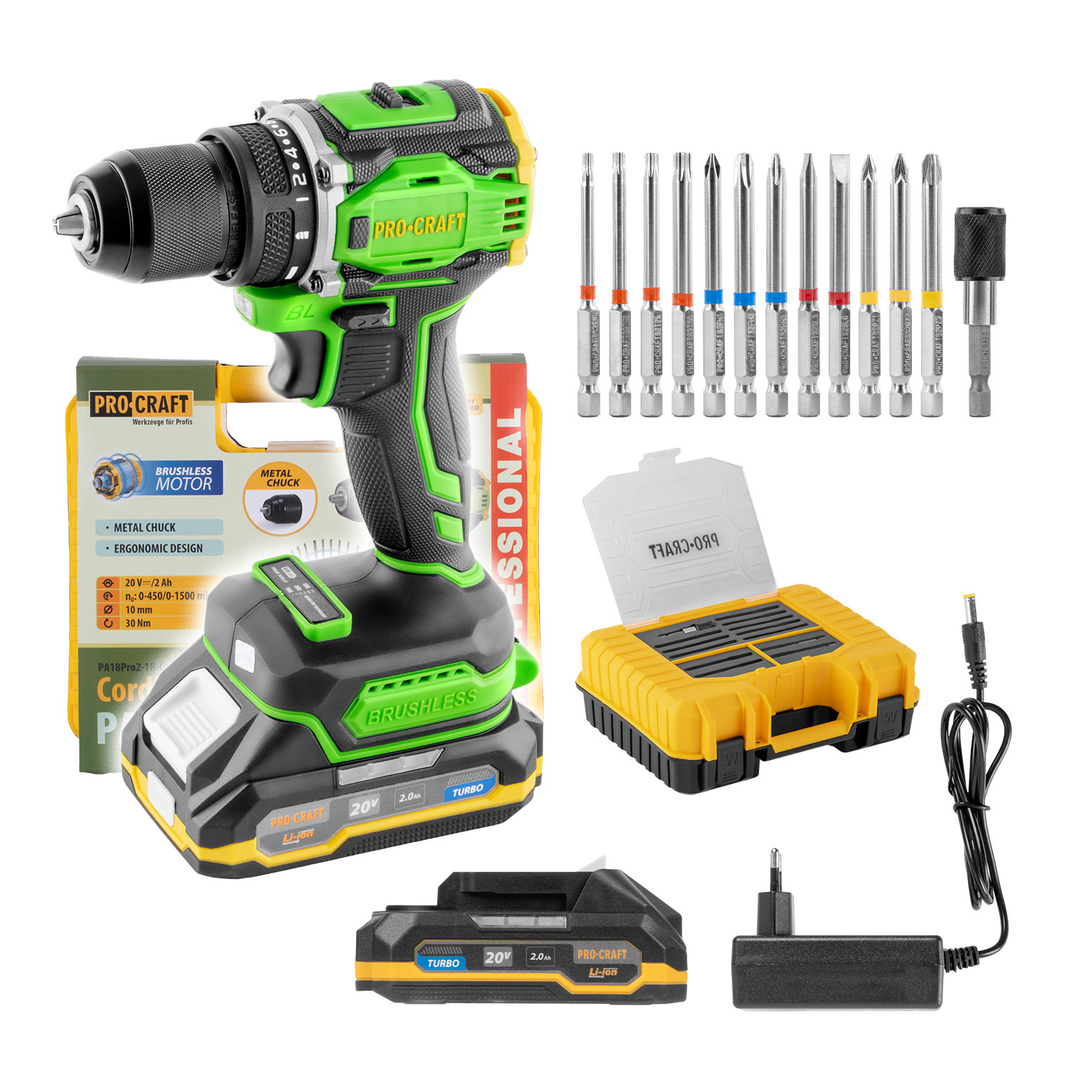 Procraft PA18Pro2 20V - akumulátorový šroubovák (x 2,0 Ah akumulátorem a nabíječkou)