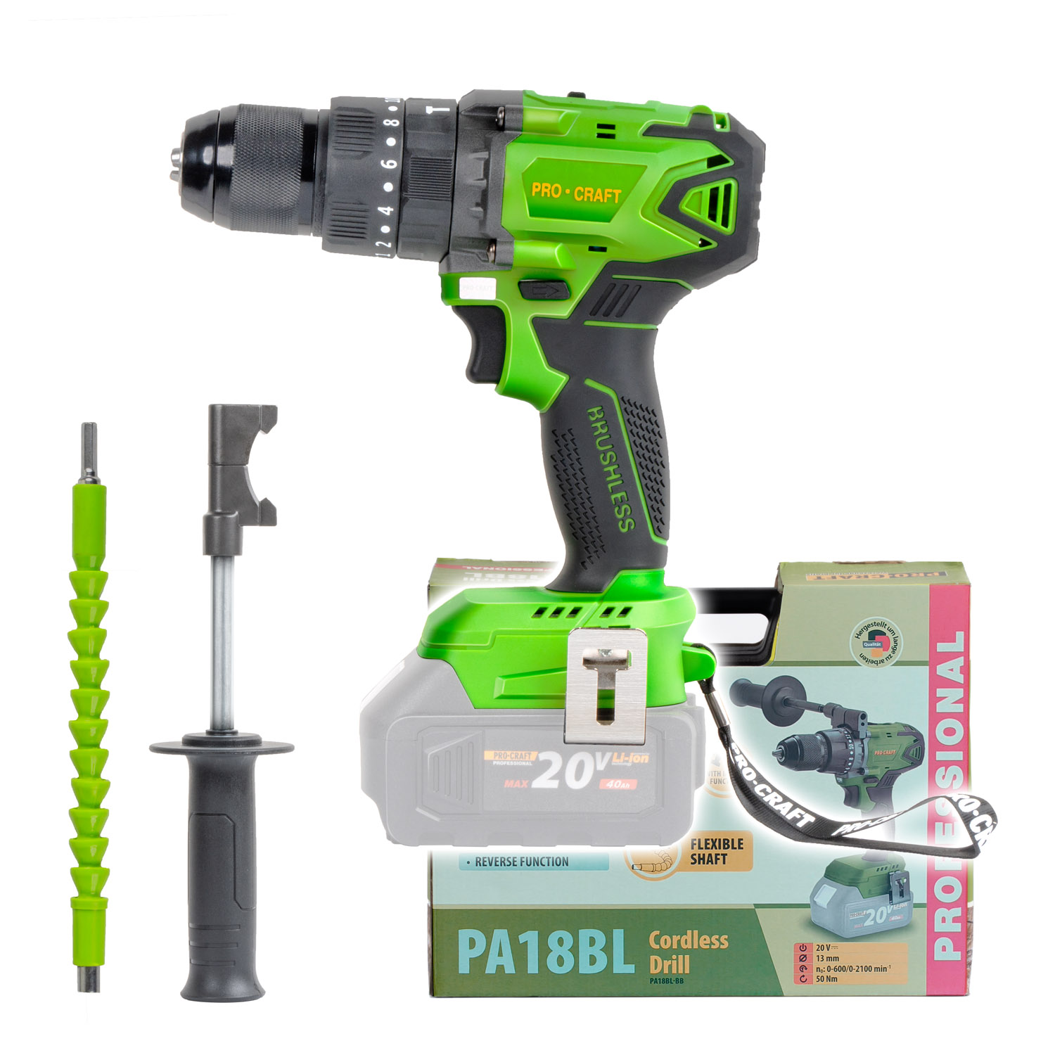 Procraft PA18BLbb 20V - akumulátorový vrtací šroubovák s příklepem