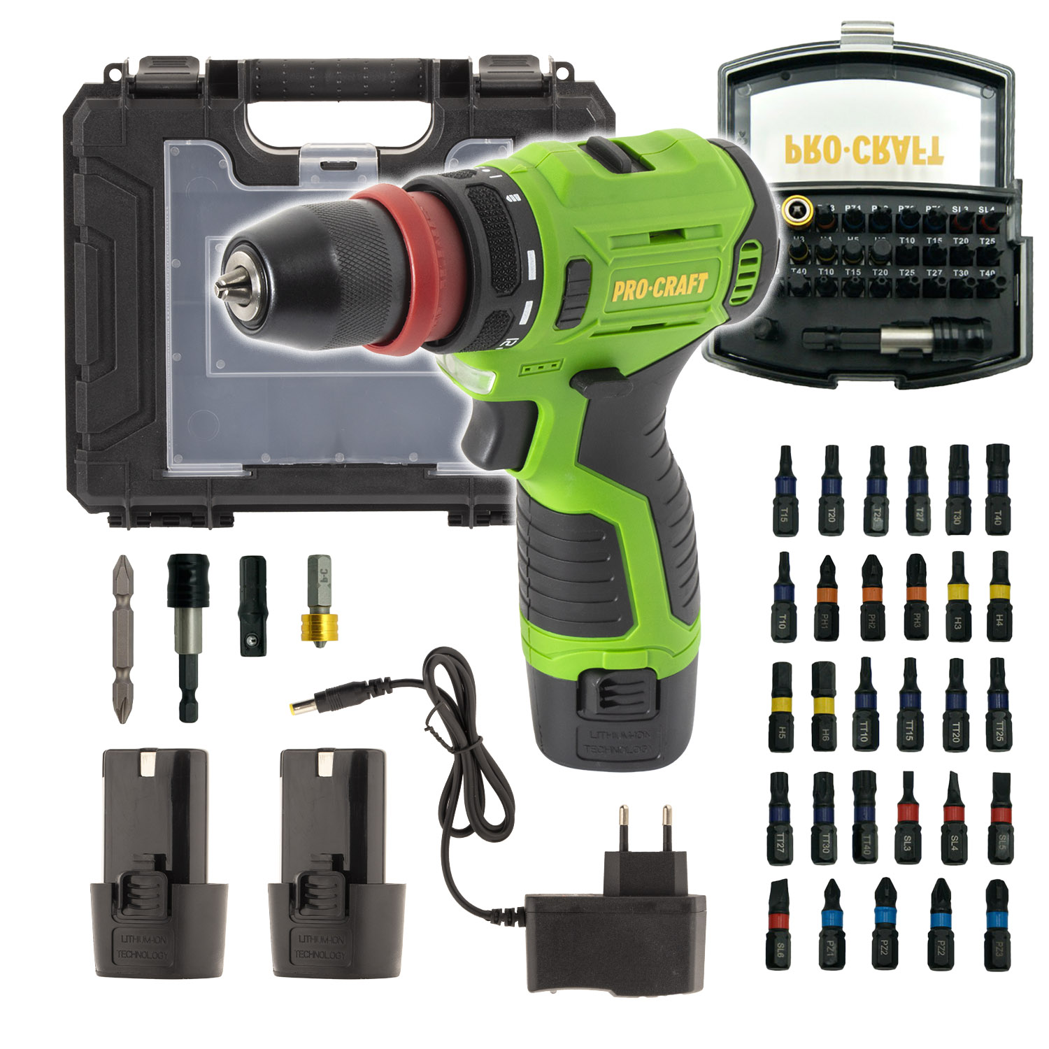 Procraft PA12Pro DFR-2b-c 12V SET - akumulátorový šroubovák (s 2x2,0 Ah akumulátory, nabíječkou a sa sadou bitů BS-32)