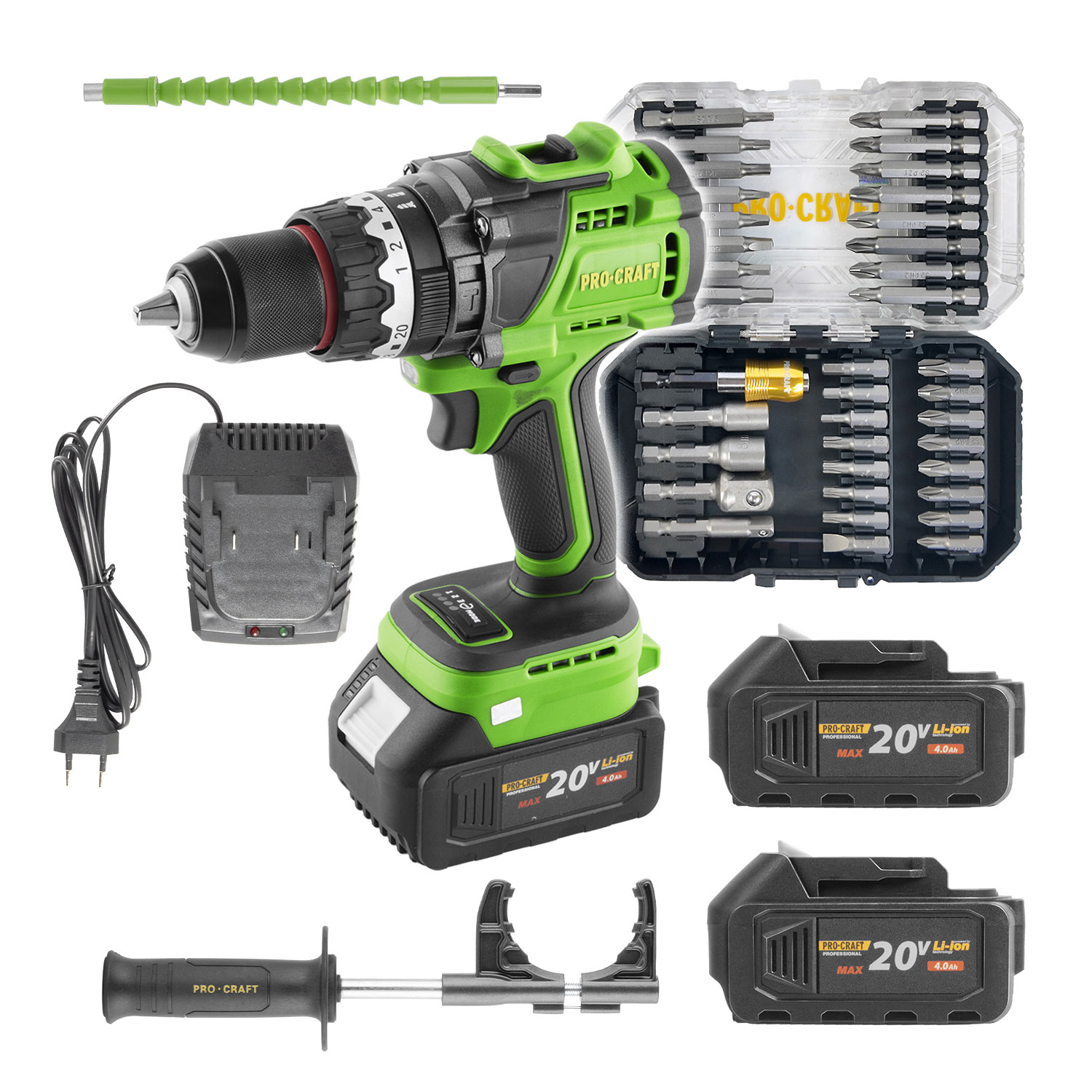 Procraft PA18ProBL 20V SET - akumulátorový šroubovák ( s 2x4,0 Ah akumulátory, nabíječkou a sadou bitů BS-37)