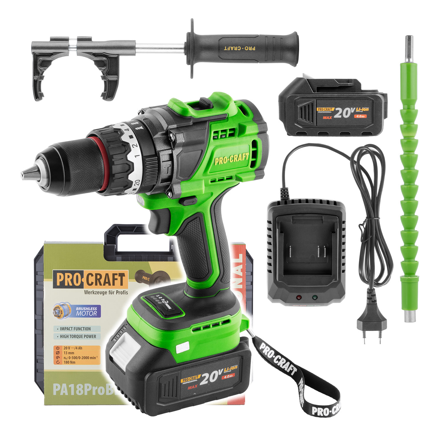 Procraft PA18ProBL-1B-C 20V SET - akumulátorový šroubovák (s 2,0 Ah akumulátorem a nabíječkou)