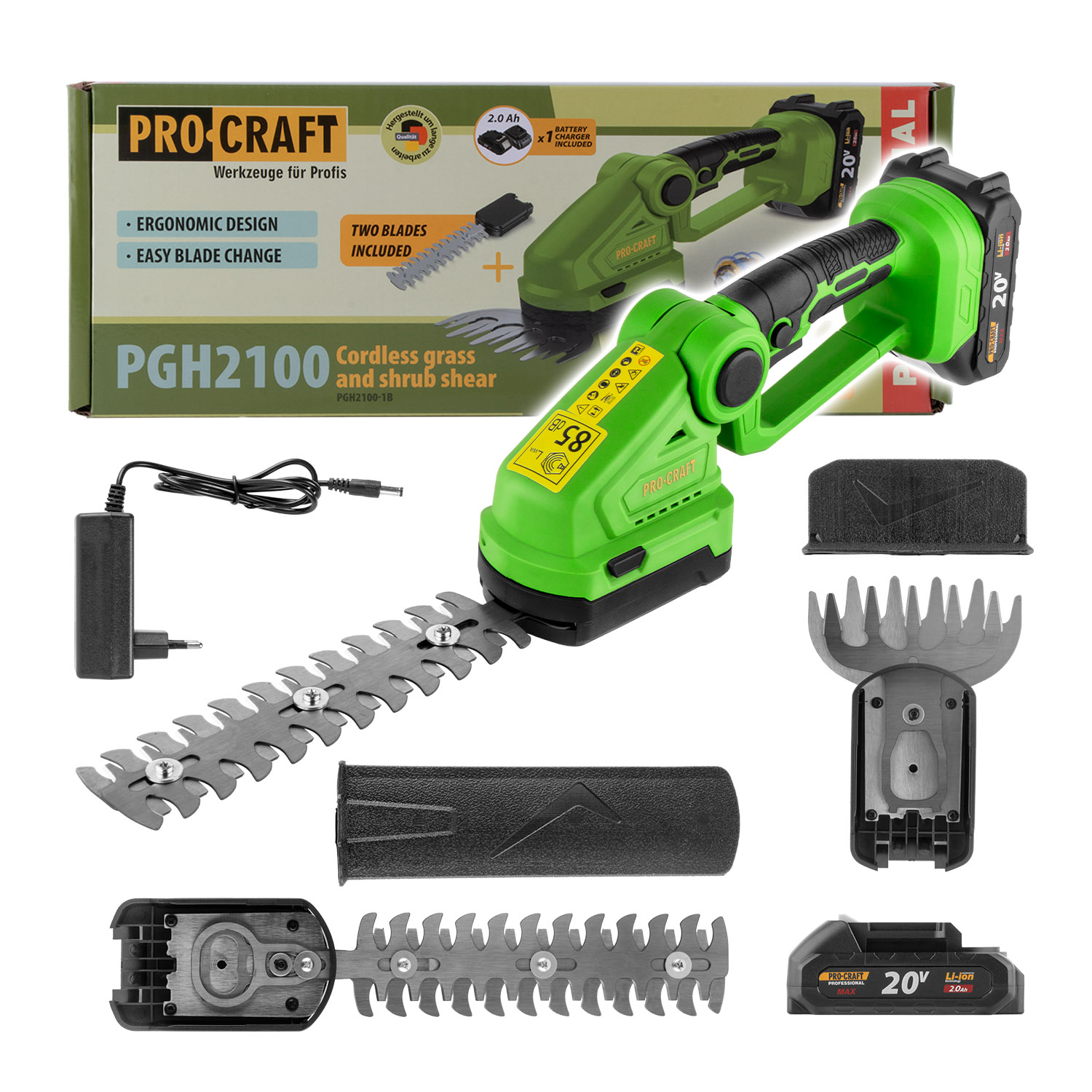 Procraft PGH2100 20V SET - akumulátorové nůžky na trávu a keře