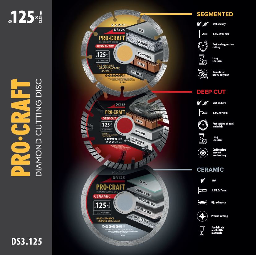 Procraft DS3.125 (DS125 / DR125 / DC125) - sada diamantových kotoučů
