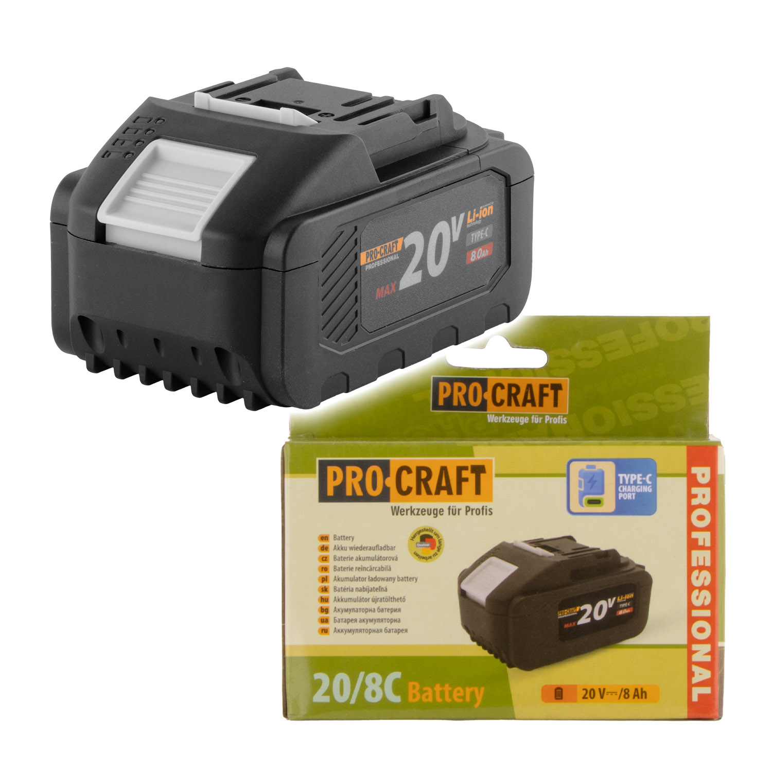 Procraft 20/8C - akumulátor 20V / 8Ah s USB-C portem