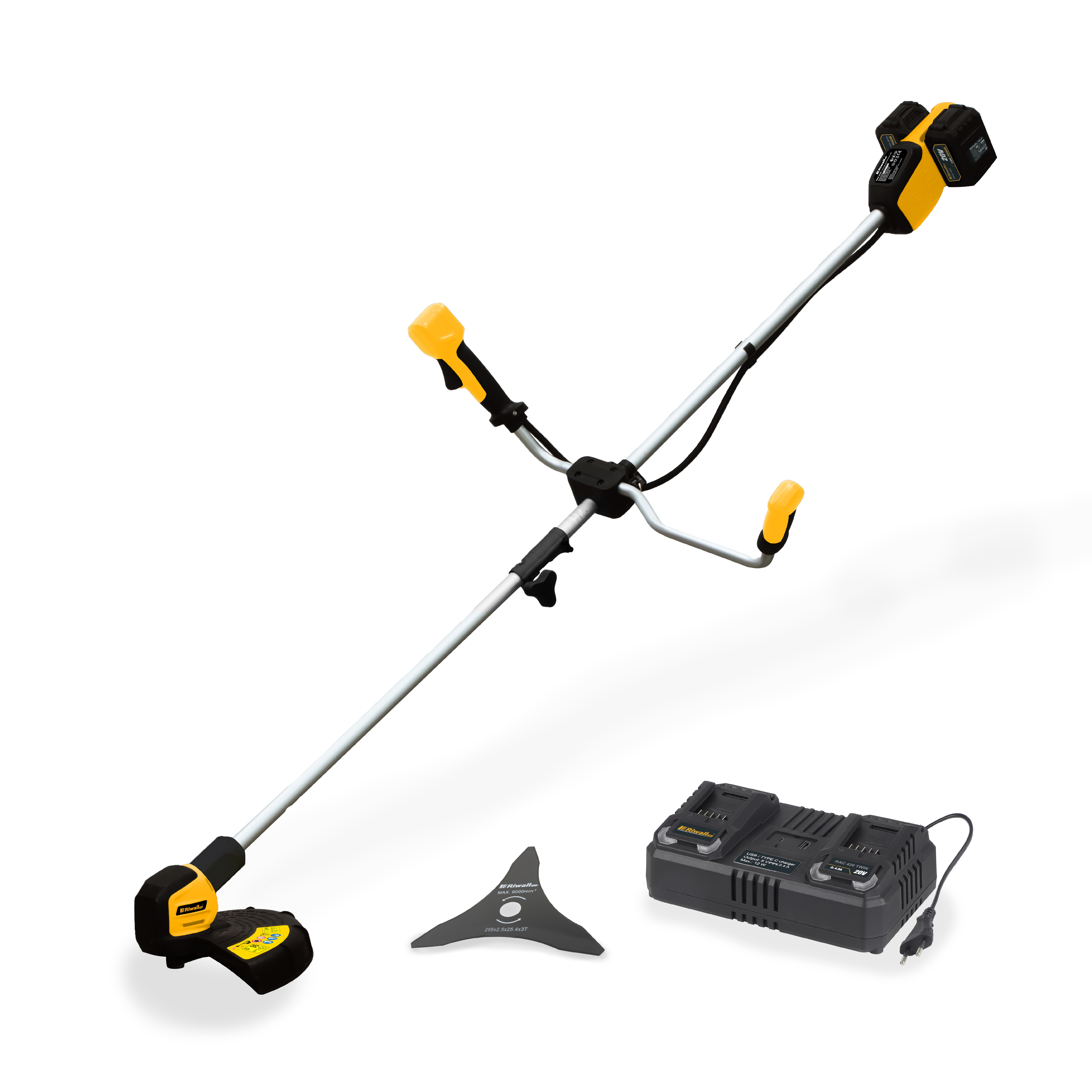 Riwall PRO RABC 2620i 2x20V SET - akumulátorový křovinořez (s 2x4,0 Ah akumulátory + duální rychlonabíječkou 4,5 A)