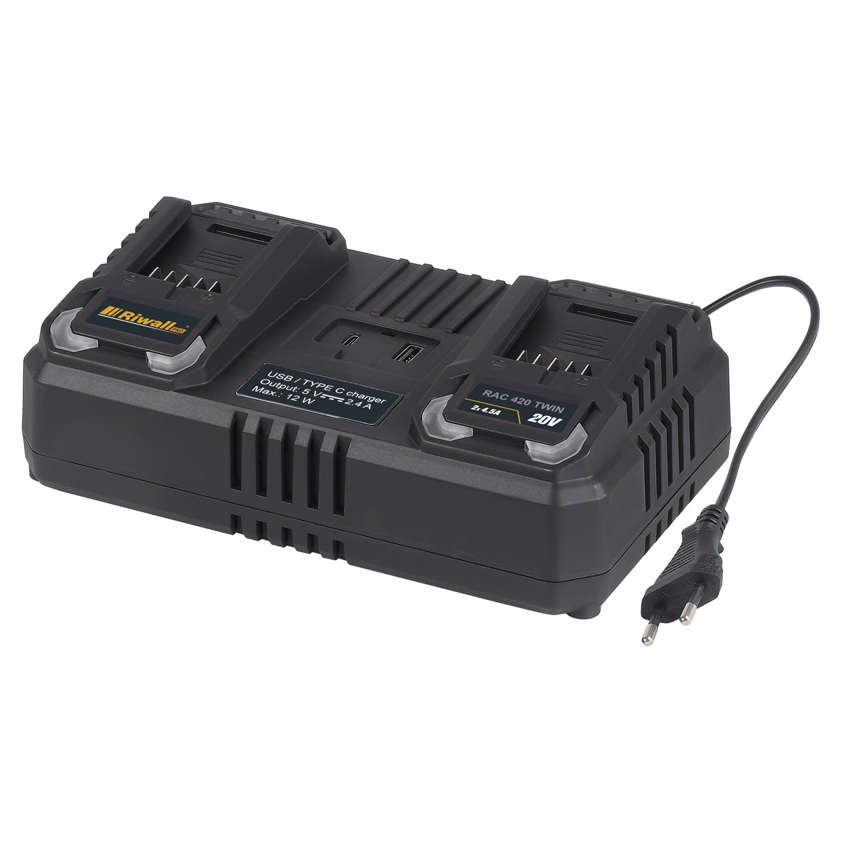 Levně Riwall PRO RAC 420 2x20V TWIN - dvojitá rychlonabíječka pro aku baterie 20 V / (4,5 A