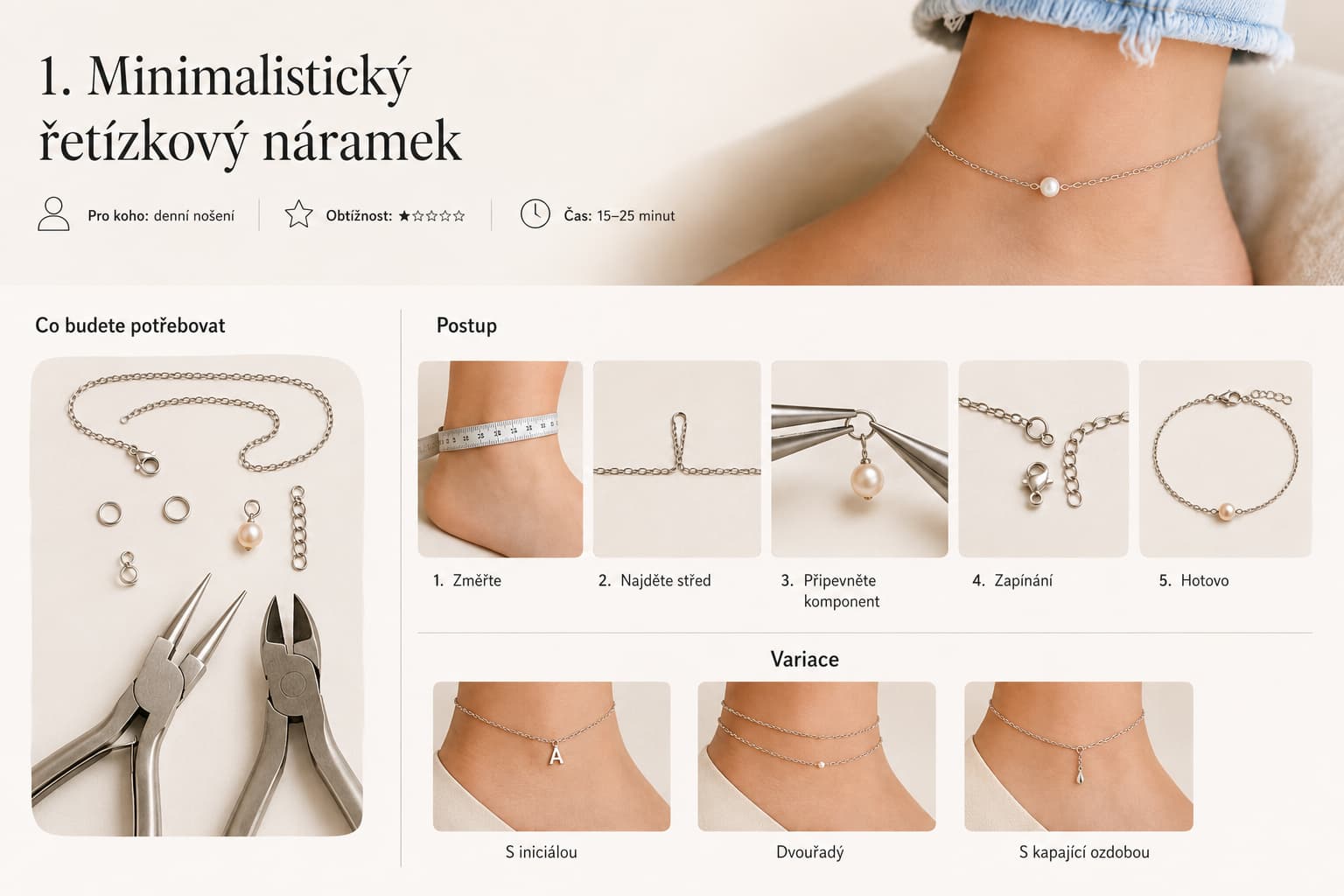 Minimalistický náramek na nohu z chirurgické oceli