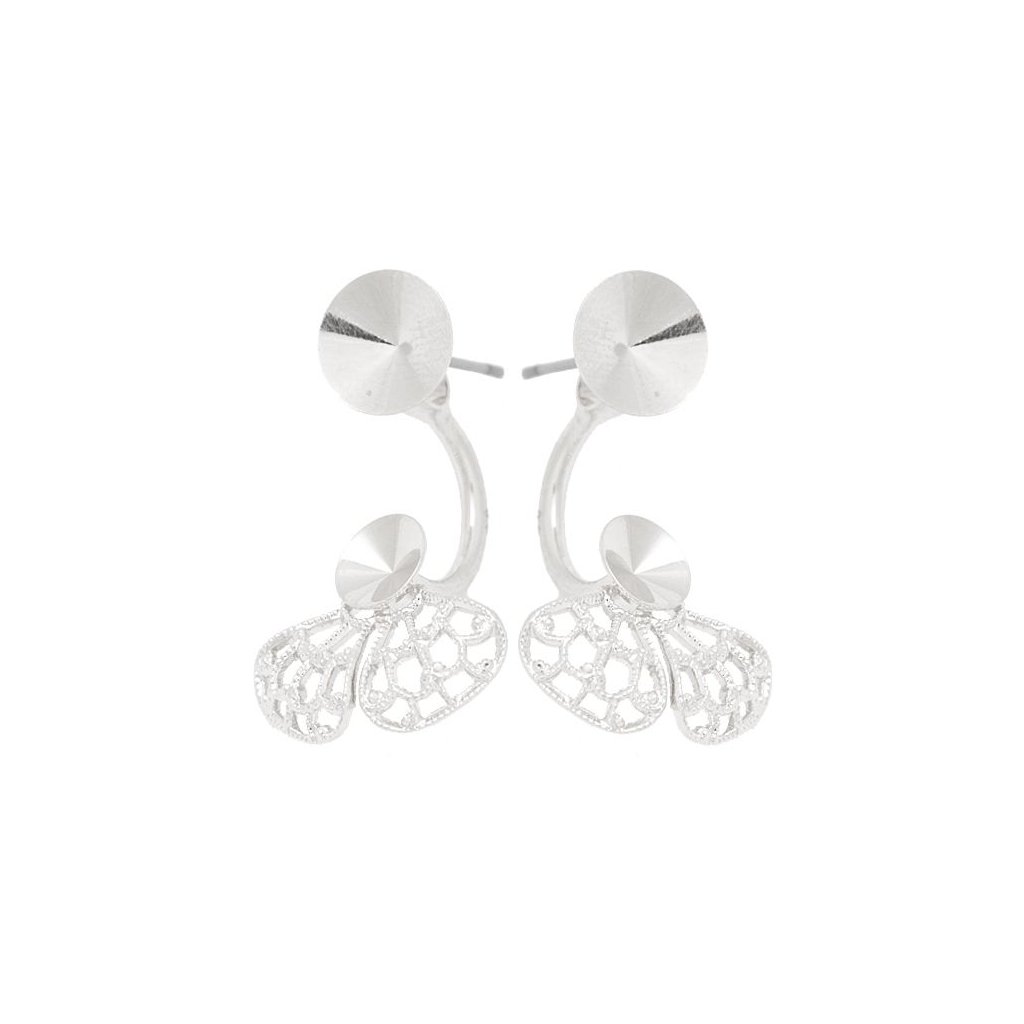 Náušnice DOUBLE rivoli 12mm/filigrán rivoli 6mm rhodium