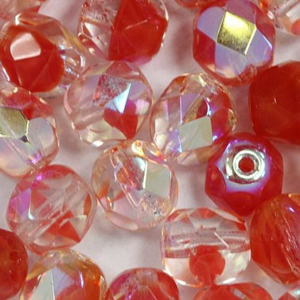 Korálky broušené 7mm crystal/červená AB