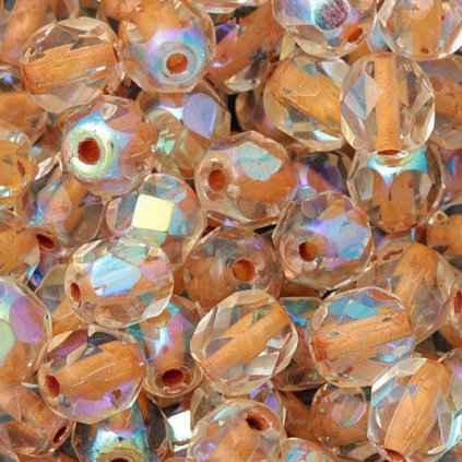 Korálky broušené 6mm crystal průtah oranžová AB (40ks)
