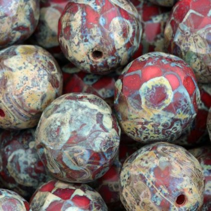 Korálky broušené 14mm červená travertin (6ks)