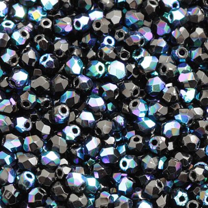 Korálky broušené 3mm černá AB (50ks)