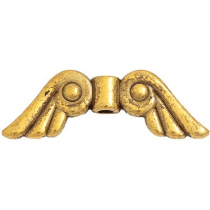 Korálek kovový Andělská křídla 22mm staré zlato