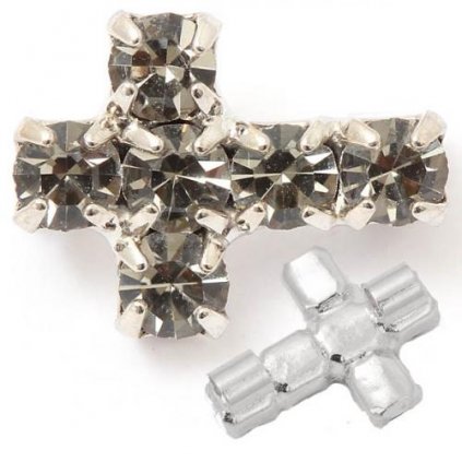 Korálek křížek 10/7mm „horizontal“ black diamond/rhodium