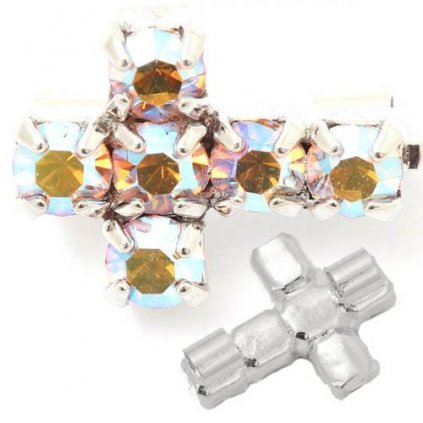 Korálek křížek 10/7mm „horizontal“ topaz AB/rhodium
