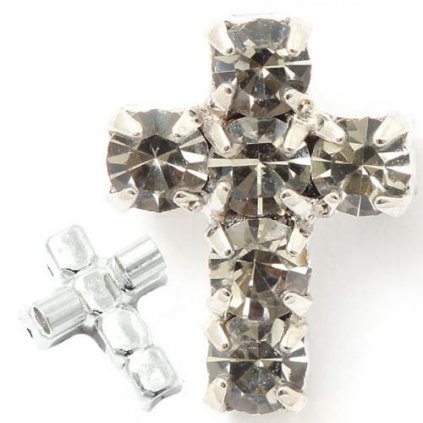 Korálek křížek 10/7mm „vertikal“ black diamond/rhodium