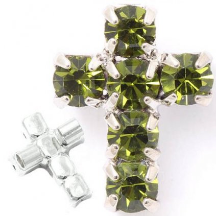 Korálek křížek 10/7mm „vertikal“ olivine/rhodium