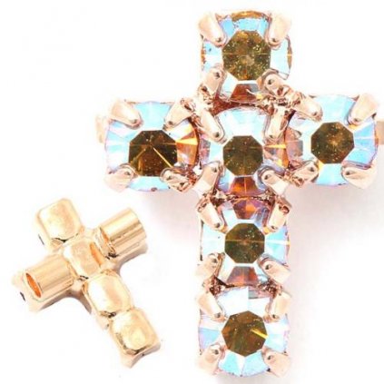 Korálek křížek 10/7mm „vertikal“ topaz AB/rose gold