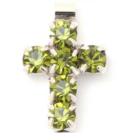 Přívěsek křížek 10/7mm olivine/rhodium