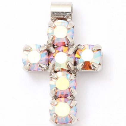 Přívěsek křížek 10/7mm topaz AB/rhodium