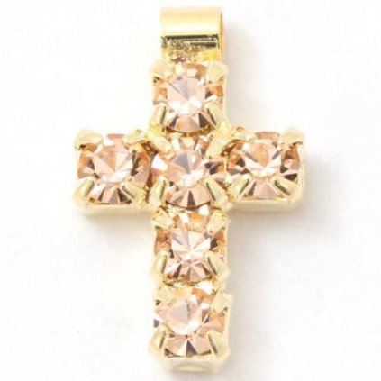 Přívěsek křížek 10/7mm light peach/gold plating 24kt