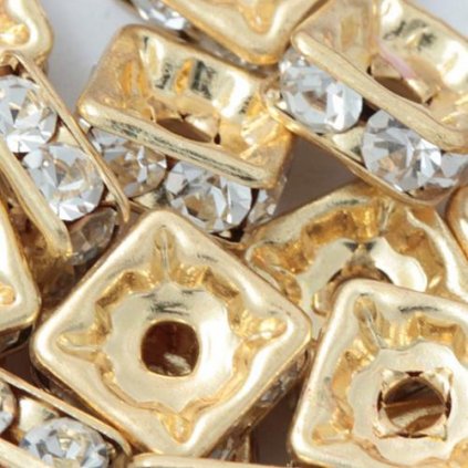 Šatonový čtvereček 6mm zlato/crystal