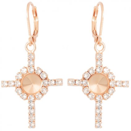 Náušnice Křížek Rivoli 6mm strass rose gold