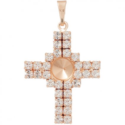 Přívěsek Kříž Rivoli 6mm strass rose gold