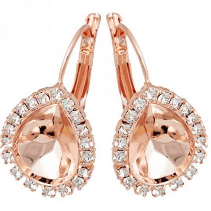 Náušnice Pear 14mm STRASS rose gold