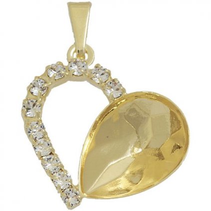 Přívěsek Heart Strass Pear 14mm gold plating 24kt