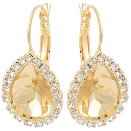Náušnice Pear 14mm Strass Gold Plating 24kt
