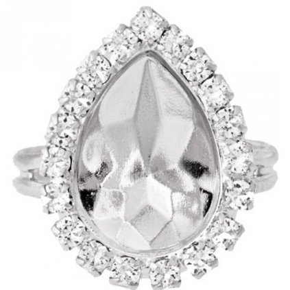 Prsten Pear 14mm STRASS rhodium