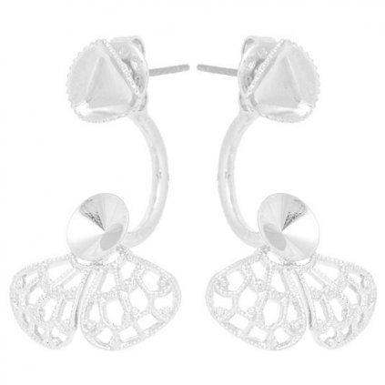 Náušnice DOUBLE angled cube 6mm/filigrán rivoli 6mm rhodium