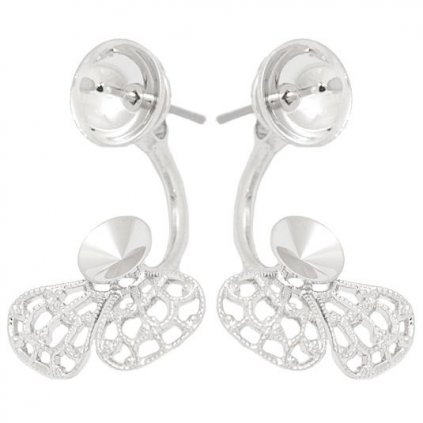 Náušnice DOUBLE crystal pearls 8mm/filigrán rivoli 6mm rhodium