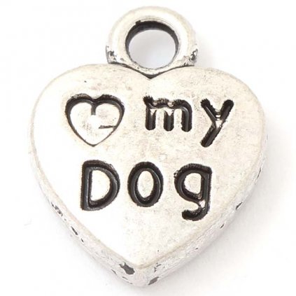 Přívěsek Srdce Love My Dog 12/10mm staré stříbro