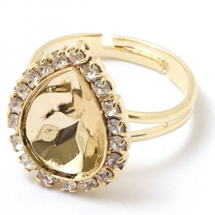 Prsten Pear 14mm STRASS gold plating 24kt