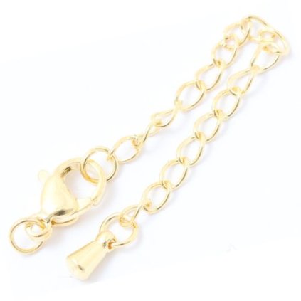 Adjustační řetízek s karabinkou 50mm chirurgická ocel gold plating 24kt