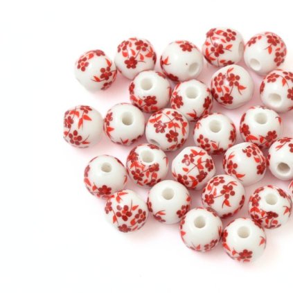 Porcelánový korálek 8mm famille rose červená