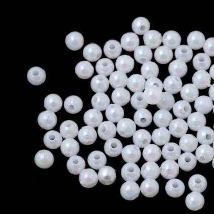 Plastový korálek kulička 4mm bílá AB (5g)