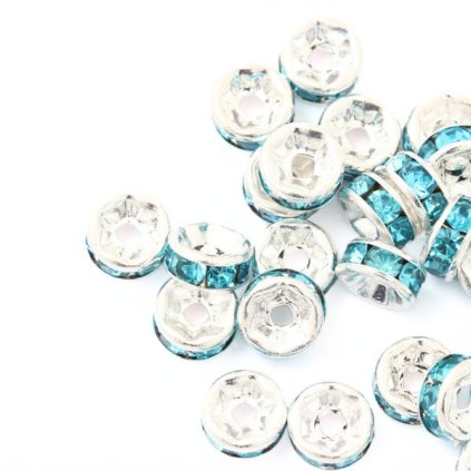 Šatonová rondelka 6/3mm stříbro / aquamarine