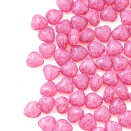 Korálek mačkaný srdíčko 6mm fuchsia (40ks)