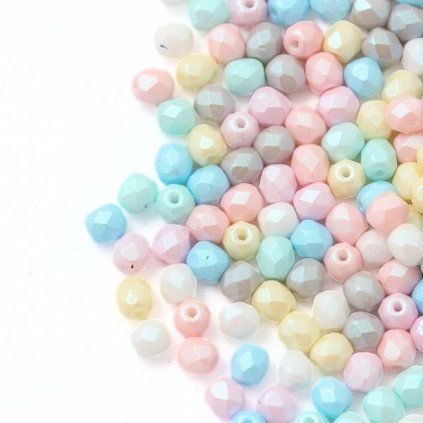 Korálky broušené 4mm barevný mix Soft Pastels (50ks)