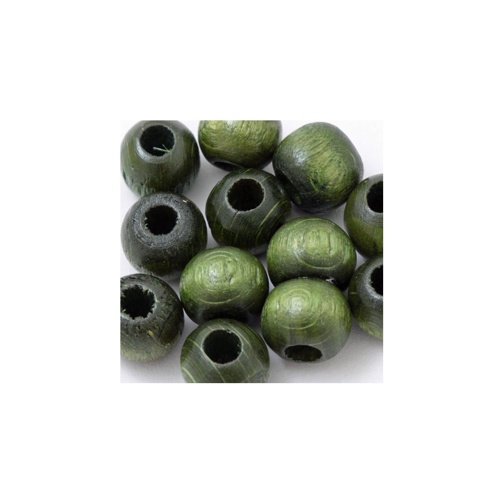 Drevené korálky 10mm / 2,5g olivovo zelená