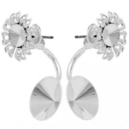 Náušnice DOUBLE Rivoli filigrán 6mm / Rivoli 12mm ródium