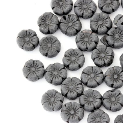 Korálik mačkaný kytička Hawaii 8/4mm čierna 23980/MAT (20ks)